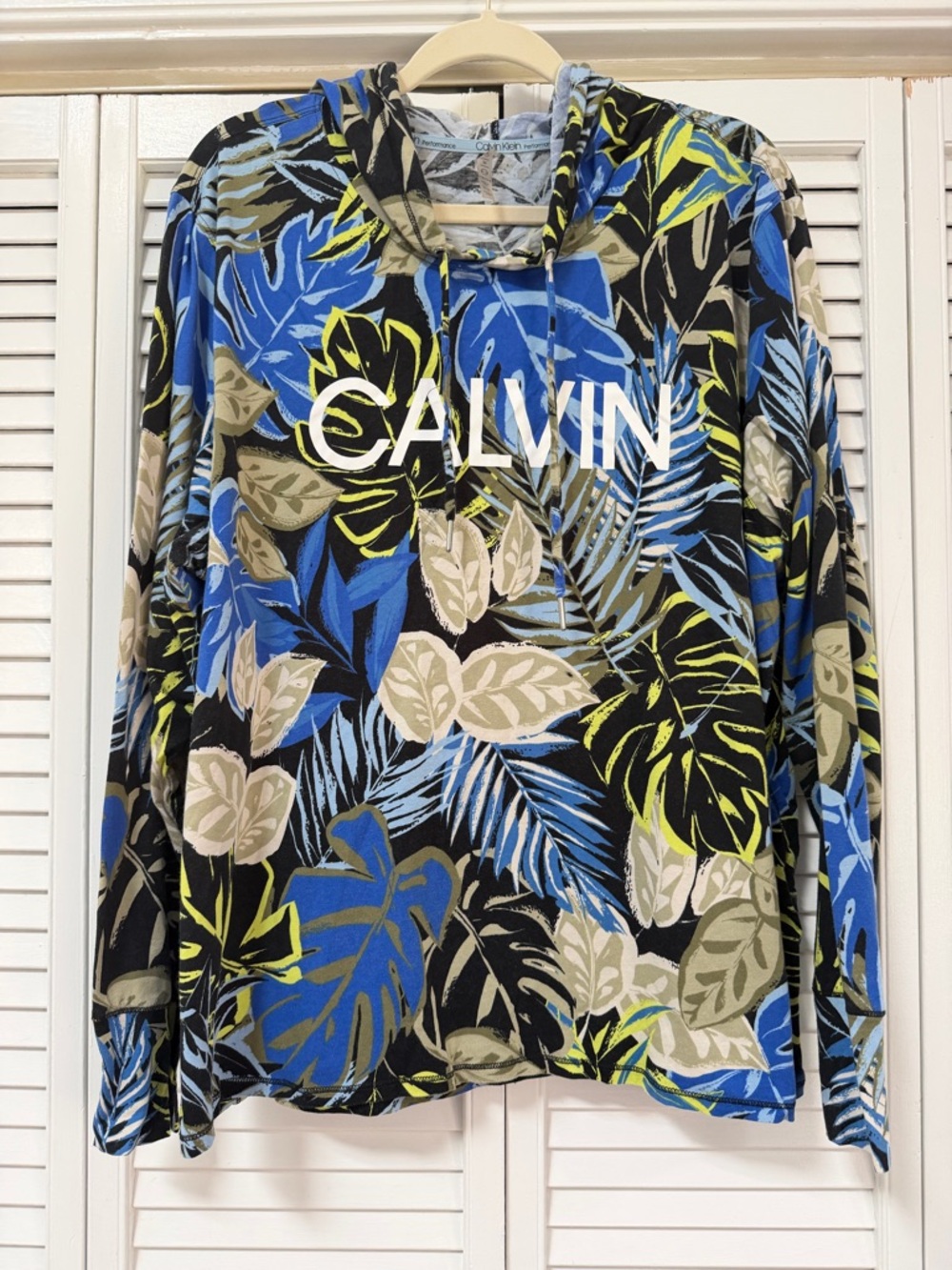 Calvin Klein Blue & Black Tropical Leaf Lightweight Hoodie 2X